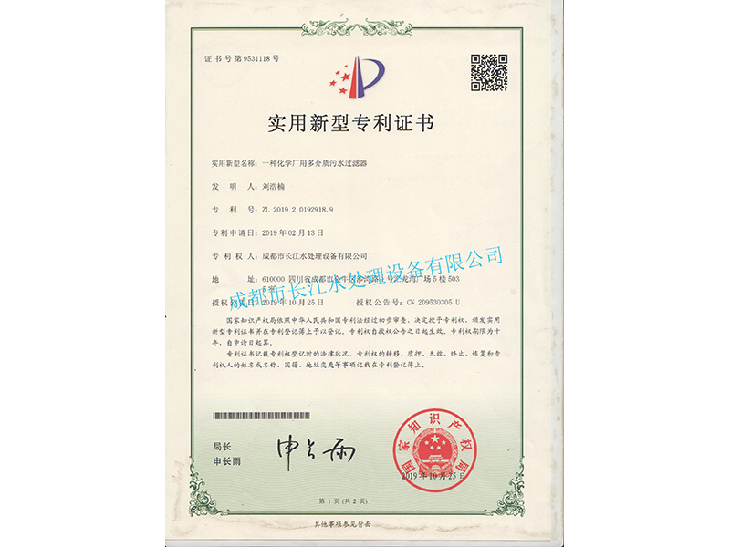 专利化学厂用多介质污水过滤器